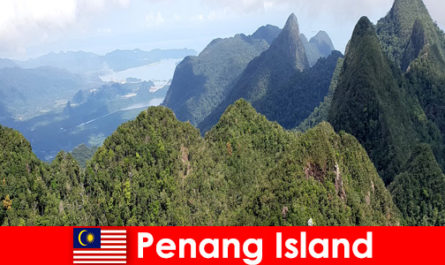 Vakantiegangers verkennen de natuur met de kabelbaan op het eiland Penang, Maleisië